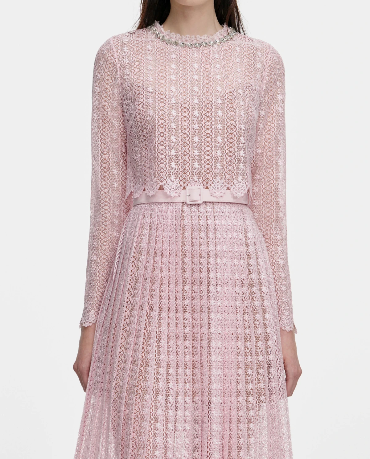 Różowa koronowa sukienka midi - Image #3