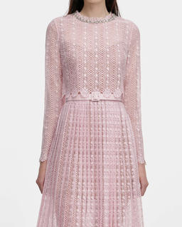 Różowa koronowa sukienka midi - Image #3