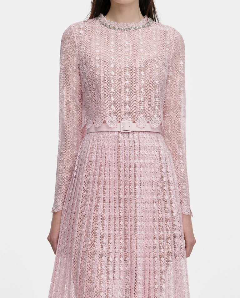 Różowa koronowa sukienka midi - Image #3