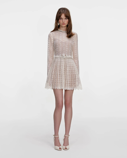 Kremowa sukienka mini z koronką - Image #0