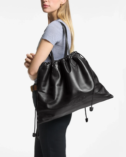 Czarna skórzana torba Drawstring Large - Image #1