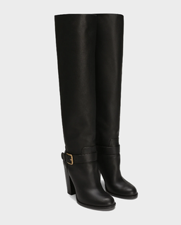 Czarne skórzane kozaki na obcasie 105 - Image #1