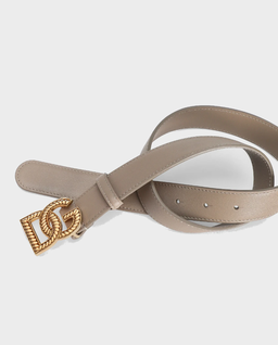 Beżowy skórzany pasek z logo - Image #2