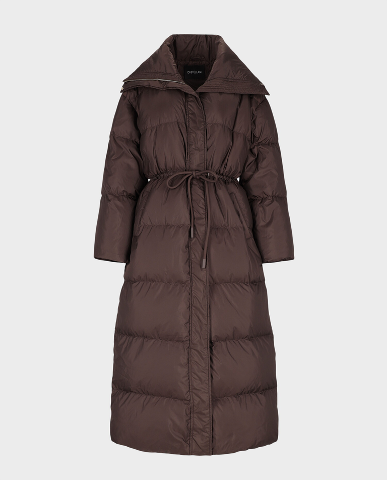 Długa czekoladowa kurtka puchowa Brina