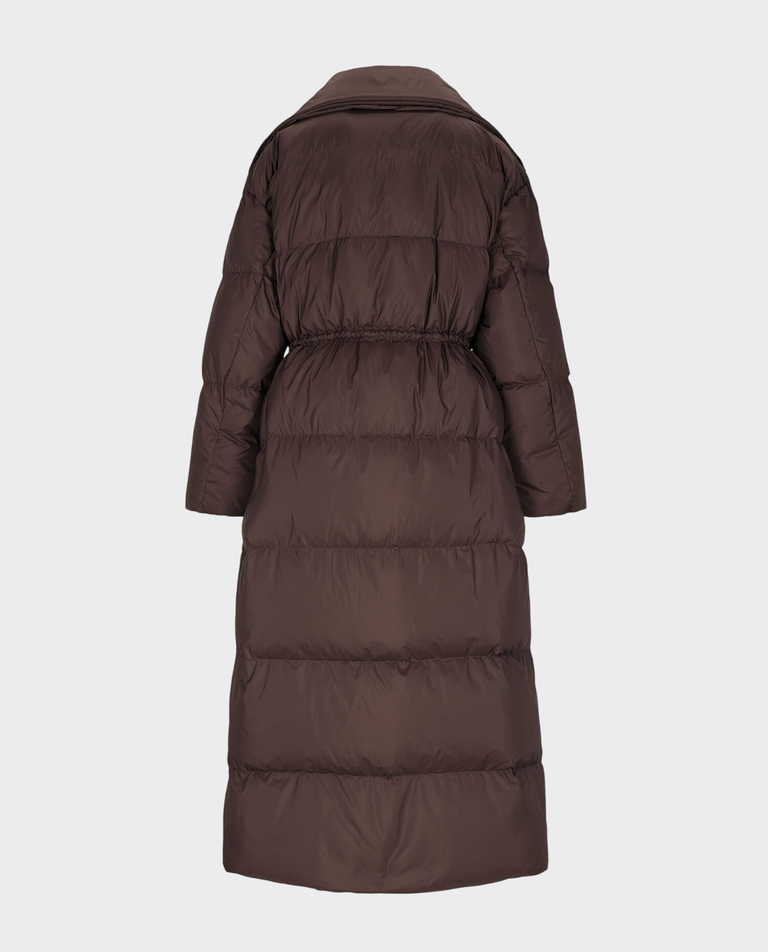 Długa czekoladowa kurtka puchowa Brina