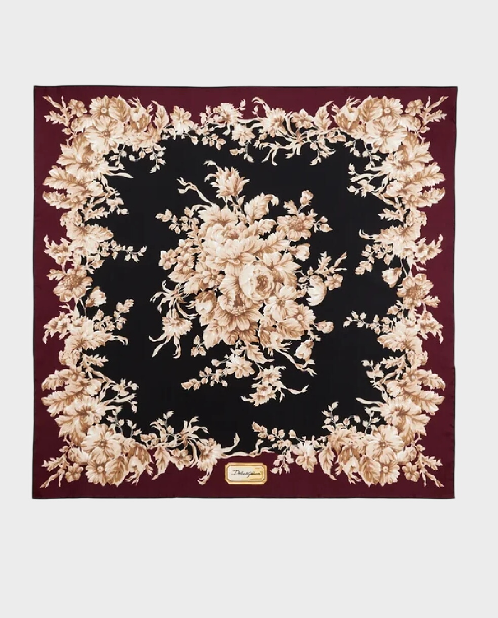 Jedwabna apaszka z nadrukiem kwiatowym - Image #0