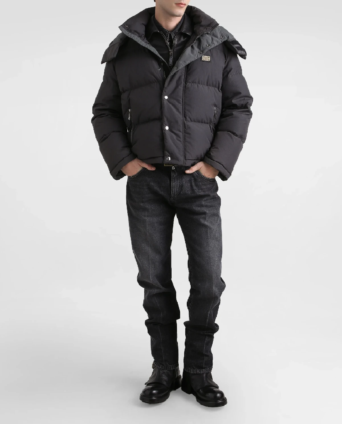 Ciemnoszara pikowana kurtka z logo - Image #2