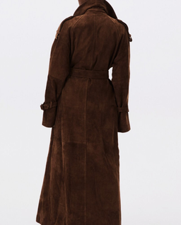 Brązowy skórzany płaszcz z paskiem - Image #3