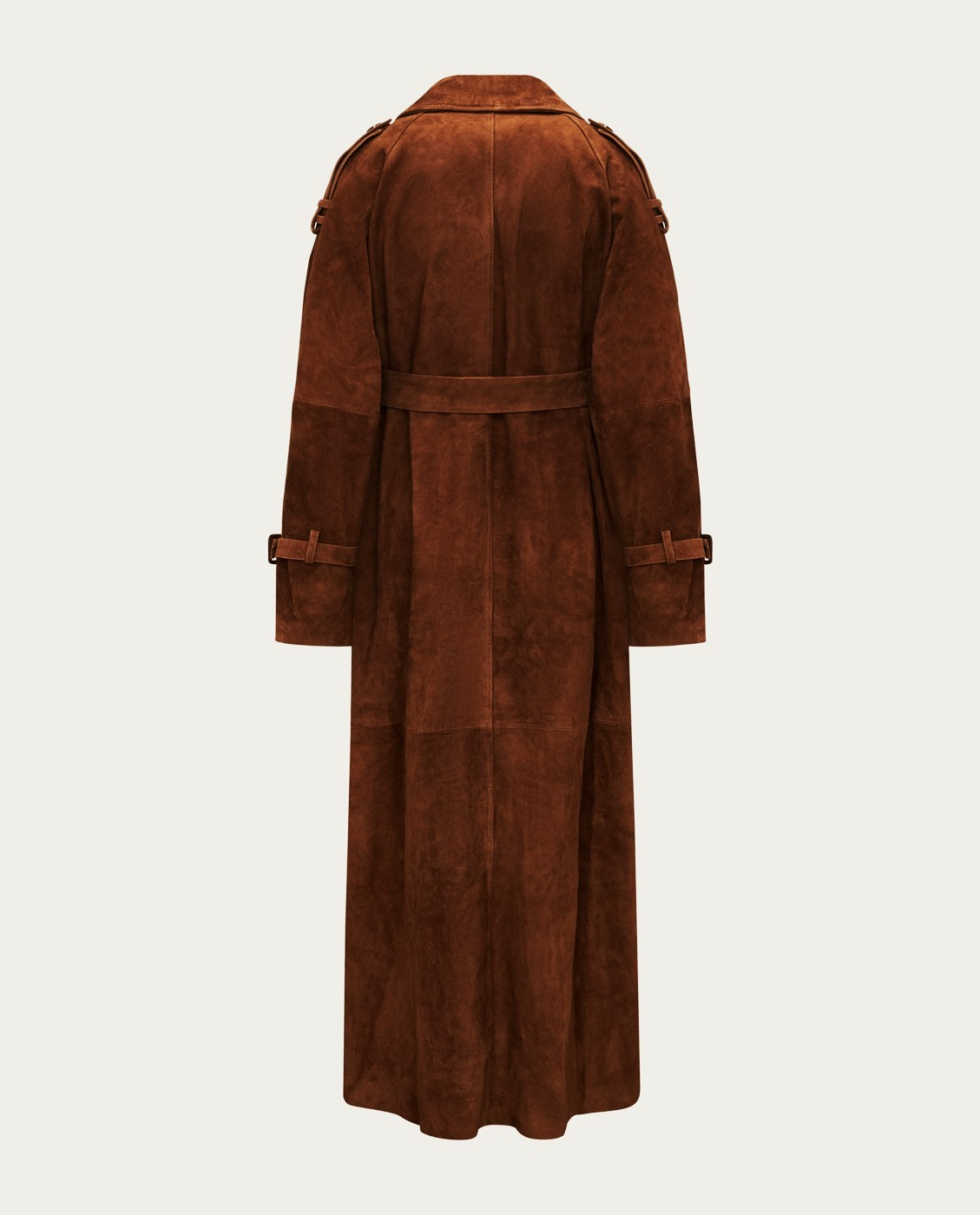 Brązowy skórzany płaszcz z paskiem - Image #5