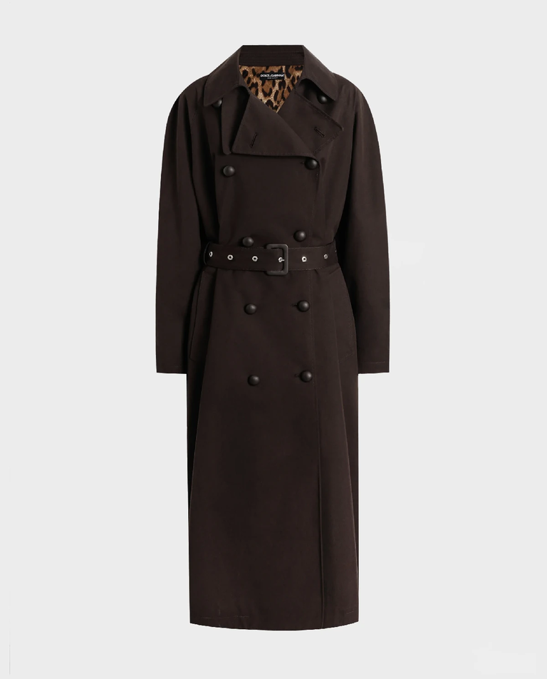 Brązowy dwurzędowy trencz