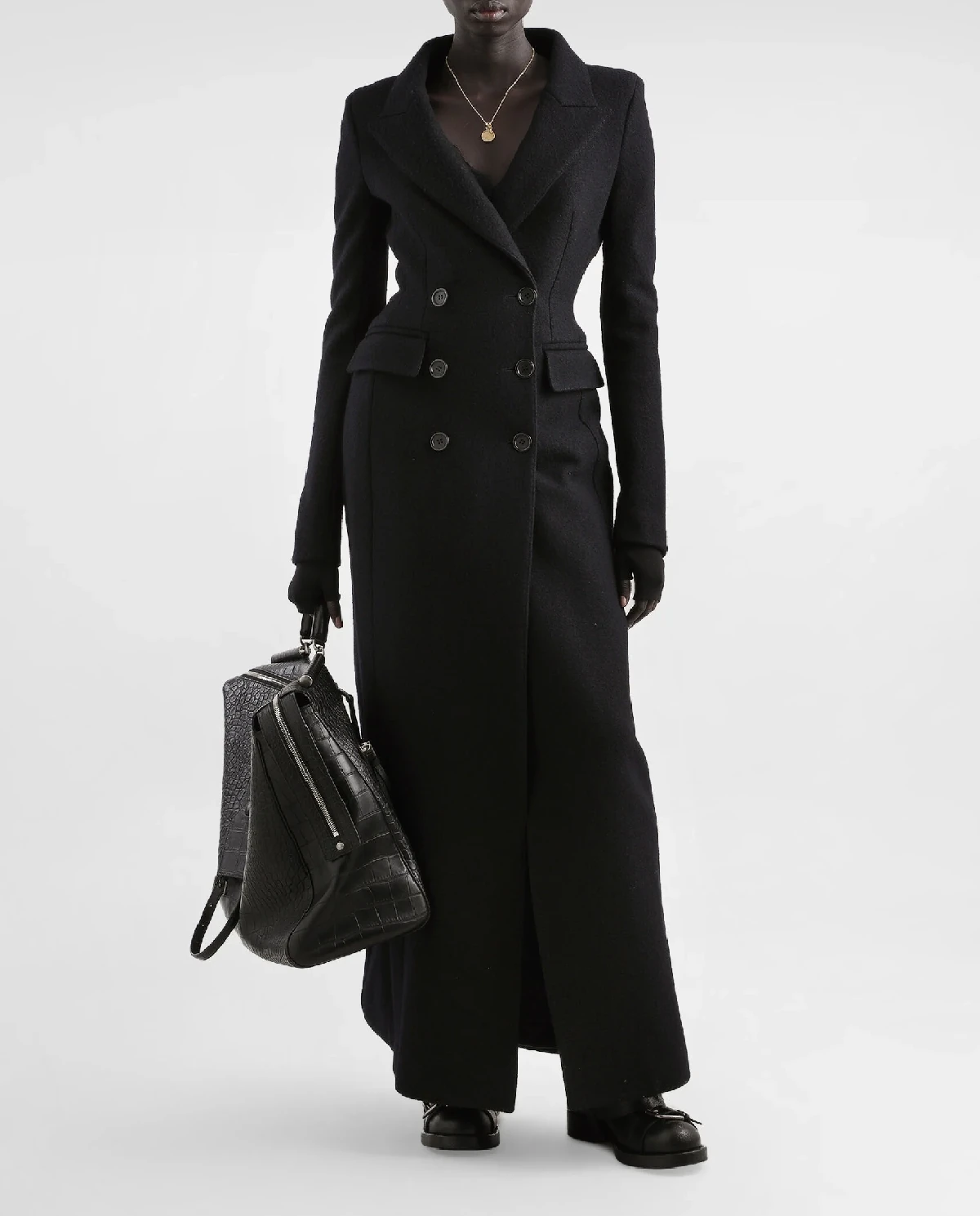 Czarny dwurzędowy płaszcz z wełny - Image #0