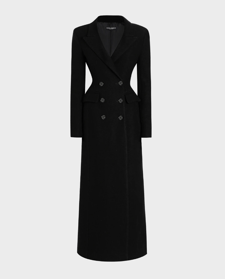 Czarny dwurzędowy płaszcz z wełny