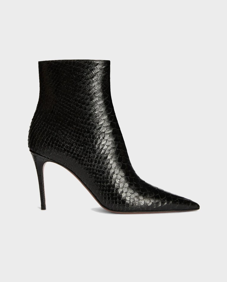 Czarne botki z nadrukiem skóry węża Vera 85