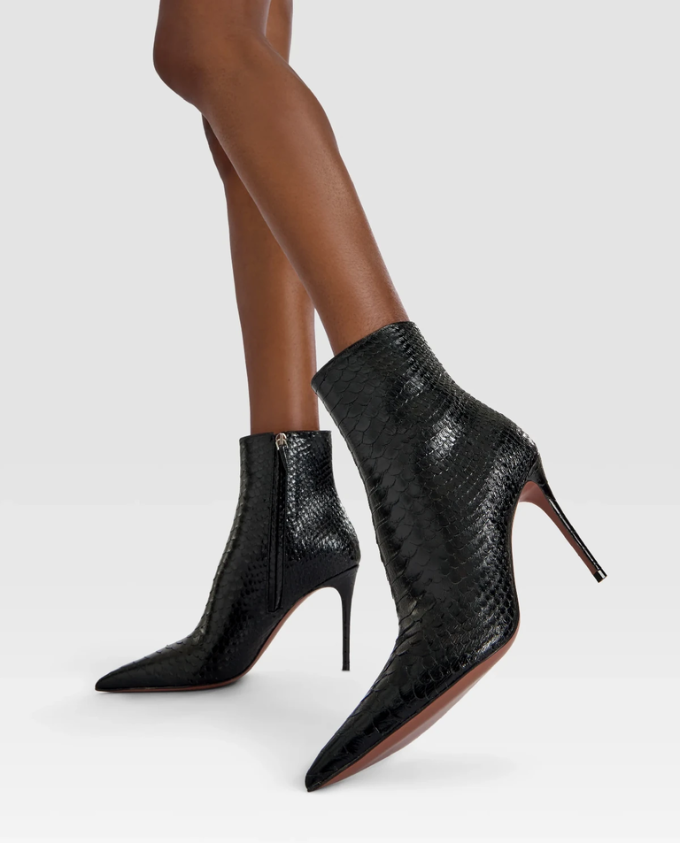 Czarne botki z nadrukiem skóry węża Vera 85