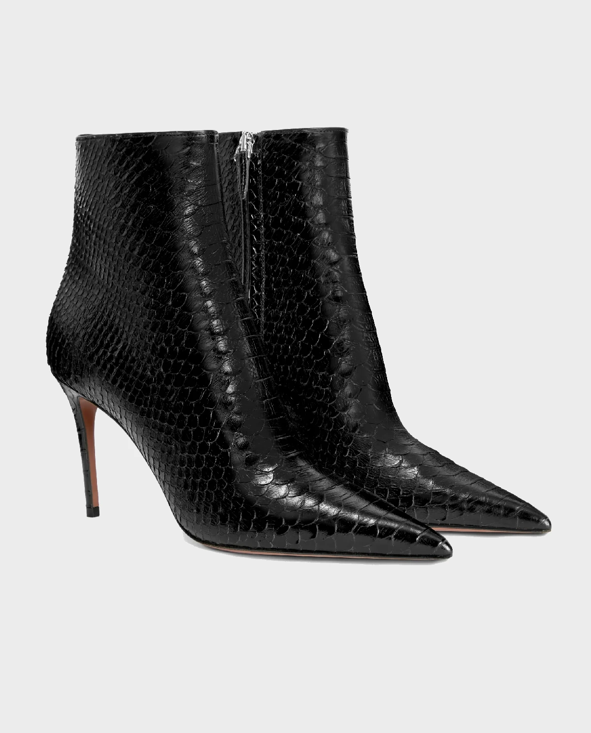 Czarne botki z nadrukiem skóry węża Vera 85 - Image #2