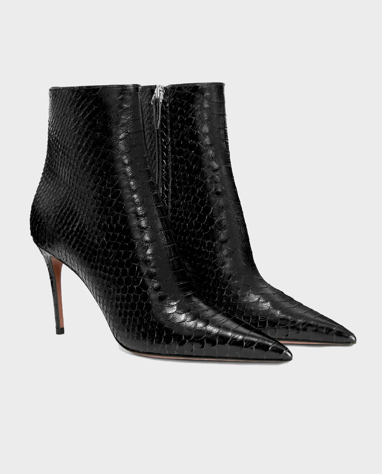 Czarne botki z nadrukiem skóry węża Vera 85 - Image #2