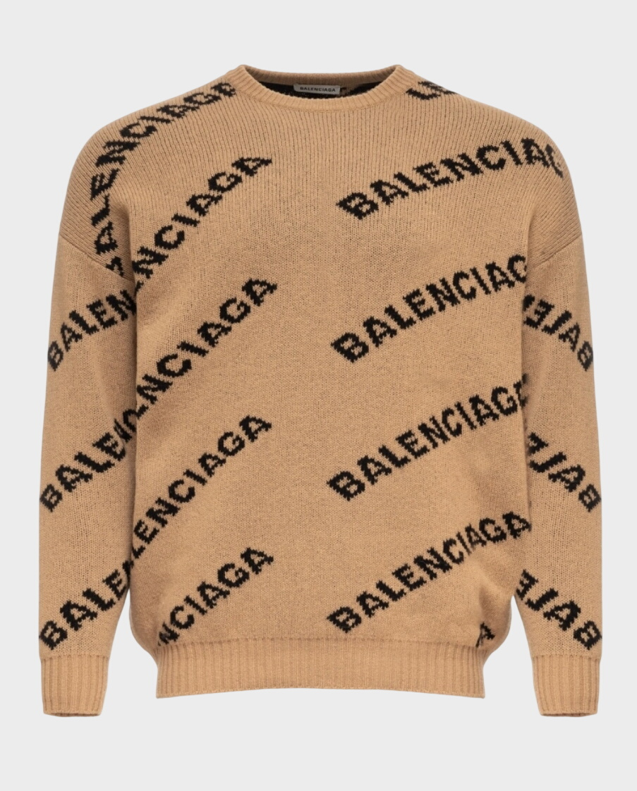 Brązowy sweter z kontrastowym logo - Image #0