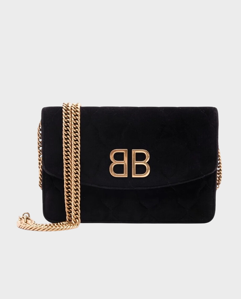 Czarna aksamitna torebka BB Wallet on Chain Velvet Quilted