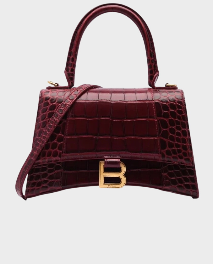 Torebka Hourglass Small Crocodile Embossed Maroon Leather