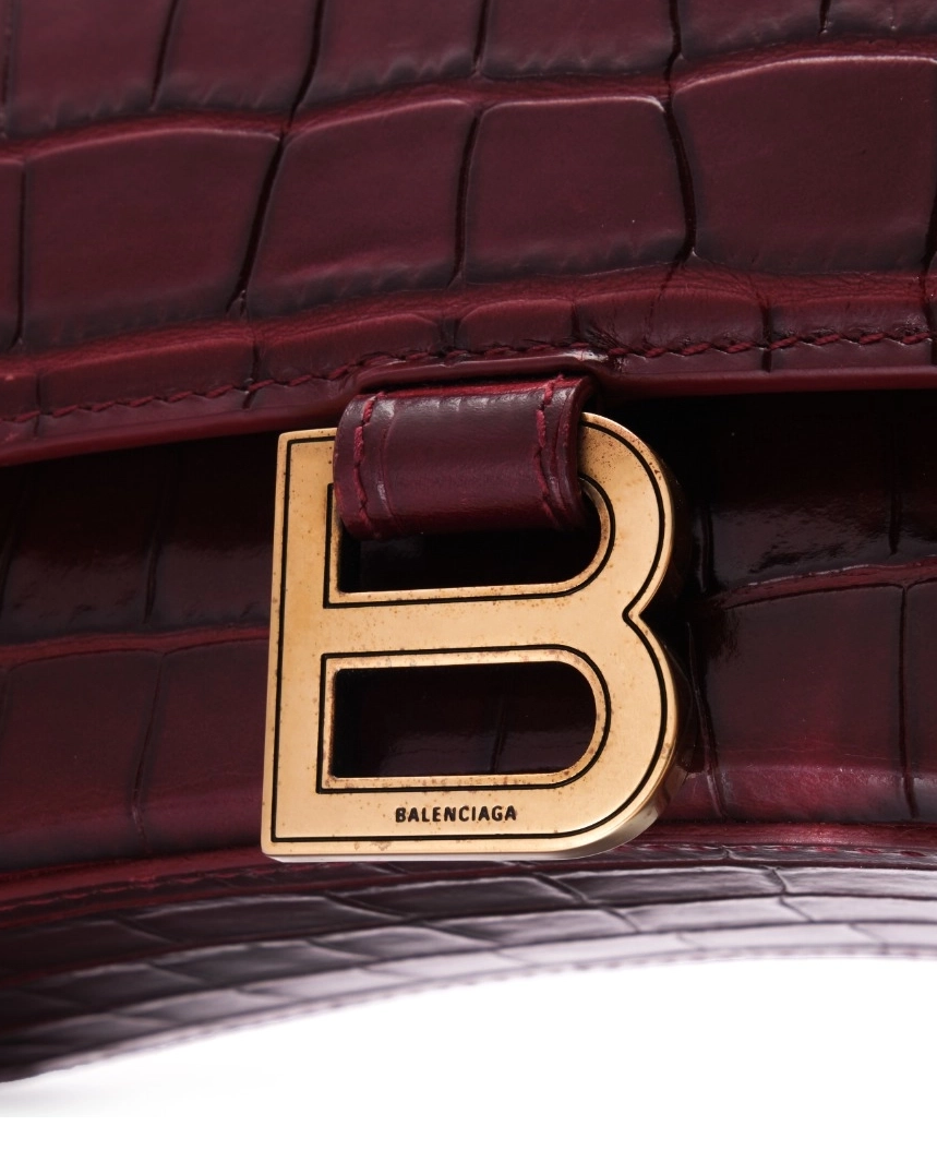 Torebka Hourglass Small Crocodile Embossed Maroon Leather - Image #2