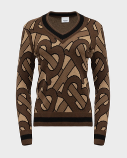 Brązowy sweter z dekoltem w serek - Image #0