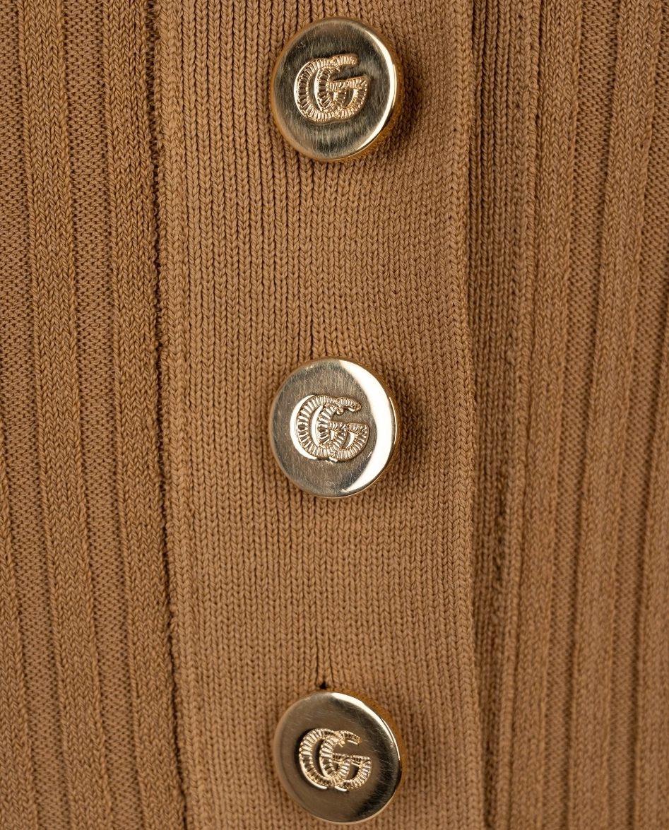 Brązowy prążkowany sweter z kołnierzem polo - Image #1