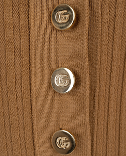 Brązowy prążkowany sweter z kołnierzem polo - Image #1