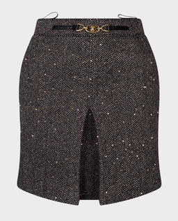 Tweedowa spódnica w jodełkę z plisami i cekinami - Image #0