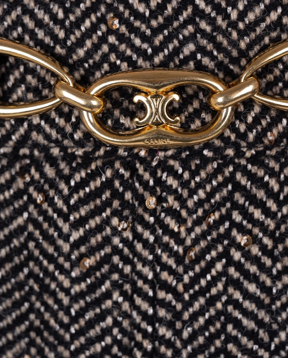 Tweedowa spódnica w jodełkę z plisami i cekinami - Image #2