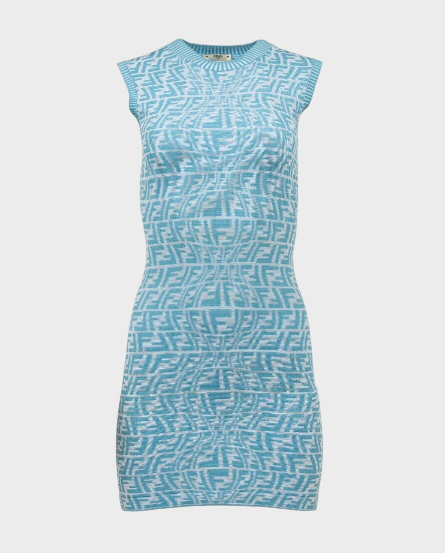 Niebieska dzianinowa sukienka z monogramem - Image #0