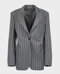 Szara jednorzędowa marynarka w paski - Image #0