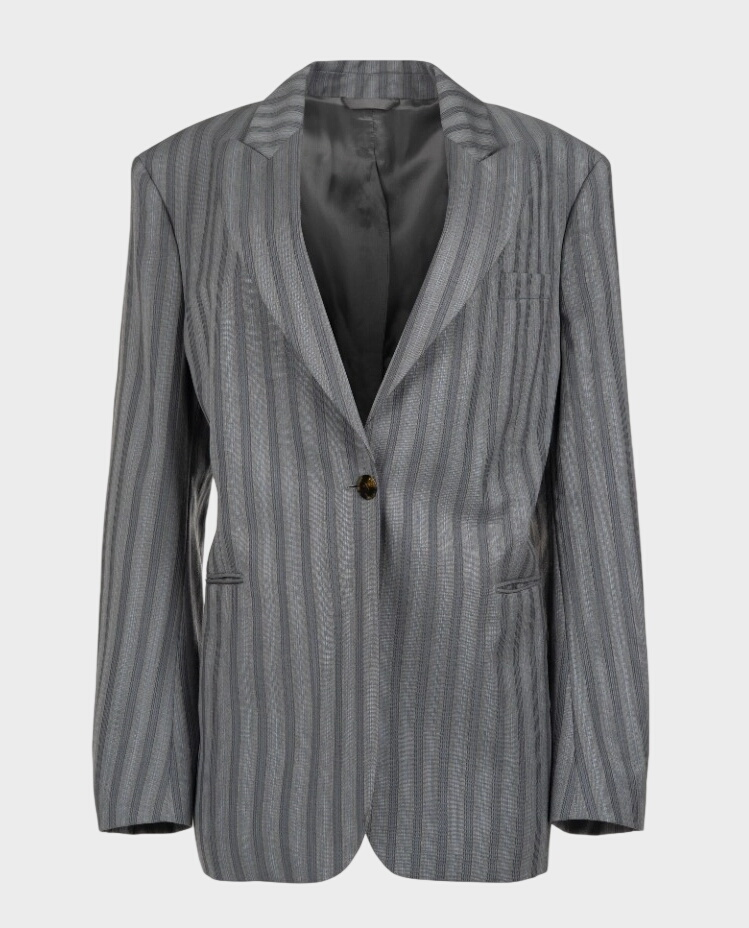 Szara jednorzędowa marynarka w paski