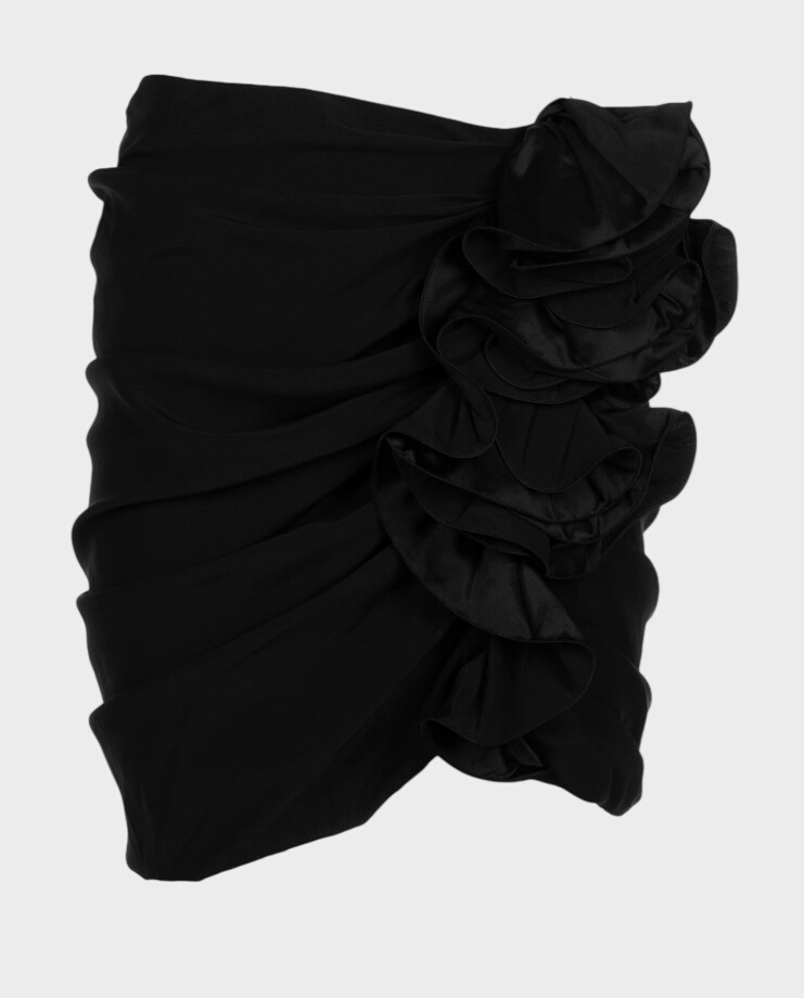 Czarna mini spódniczka z jedwabiu z kwiatową aplikacją - Image #0