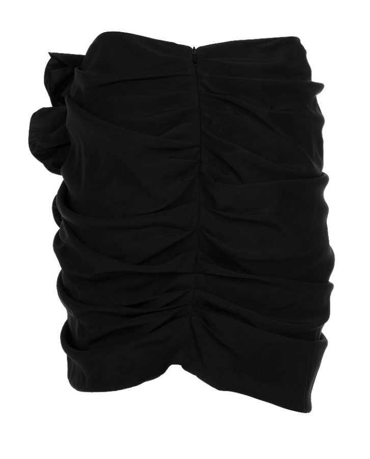 Czarna mini spódniczka z jedwabiu z kwiatową aplikacją