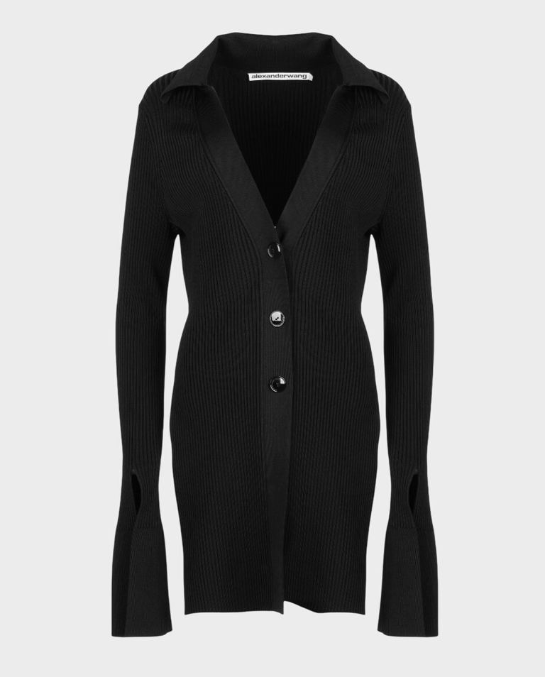 Czarny kardigan z prążkowanej dzianiny