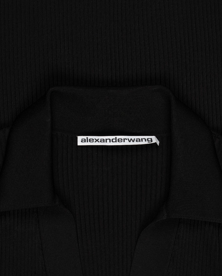 Czarny kardigan z prążkowanej dzianiny - Image #1