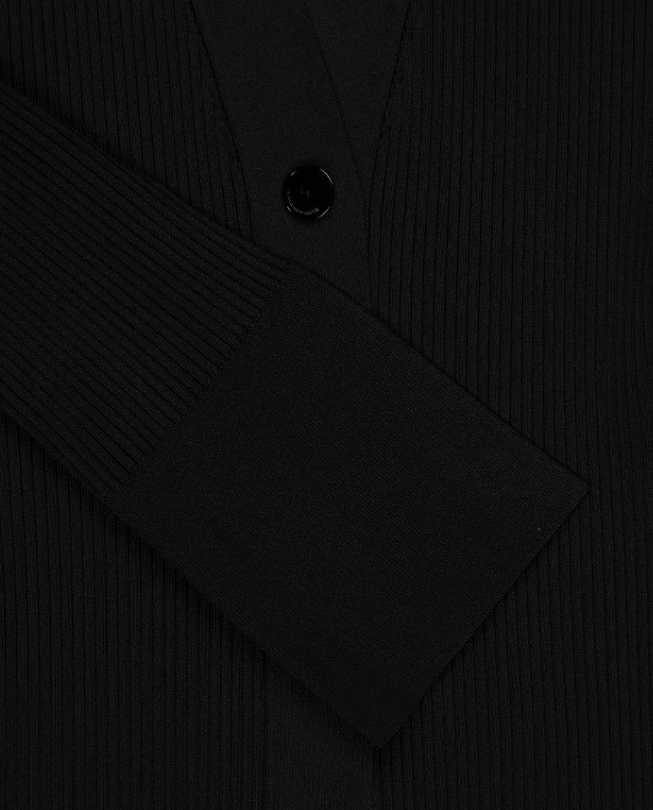 Czarny kardigan z prążkowanej dzianiny - Image #2