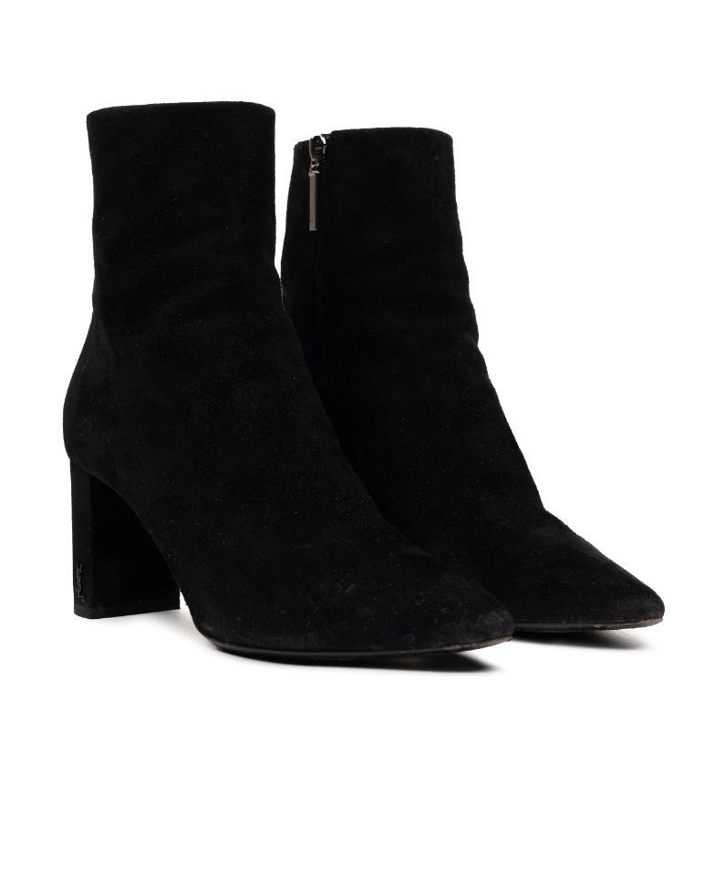 Czarne zamszowe botki z logo - Image #1