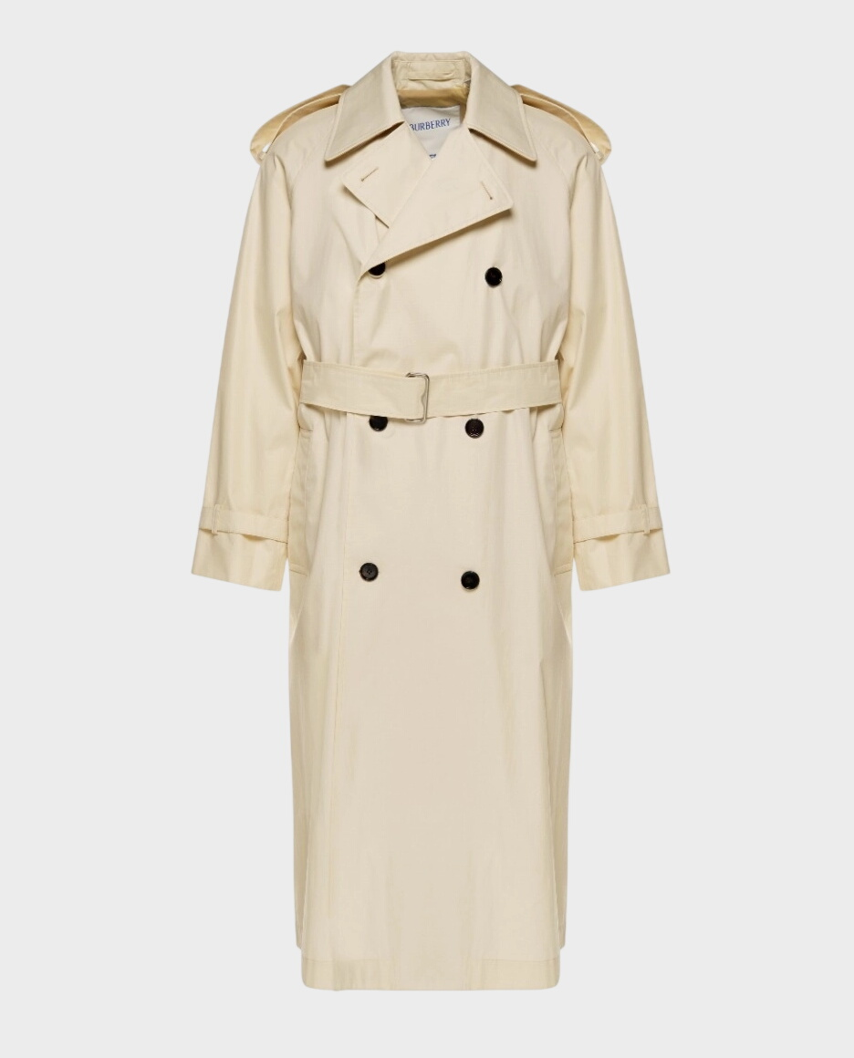 Beżowy dwurzędowy trencz z paskiem - Image #0