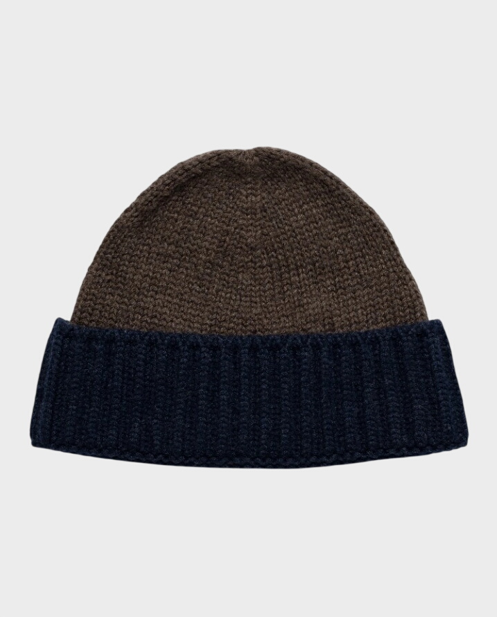 Brązowo-granatowa kaszmirowa czapka