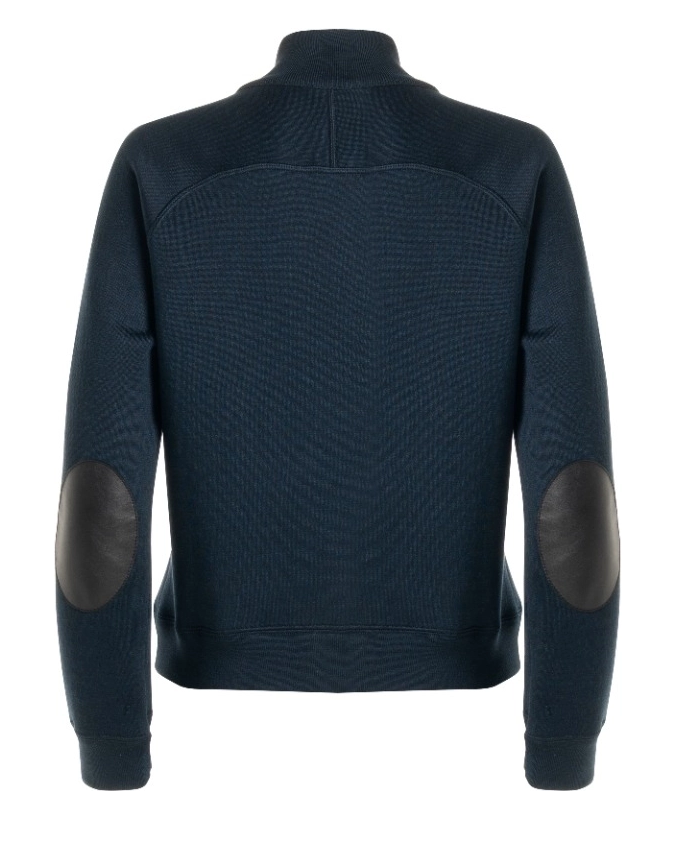 Granatowa kurtka ze skórzanymi elementami