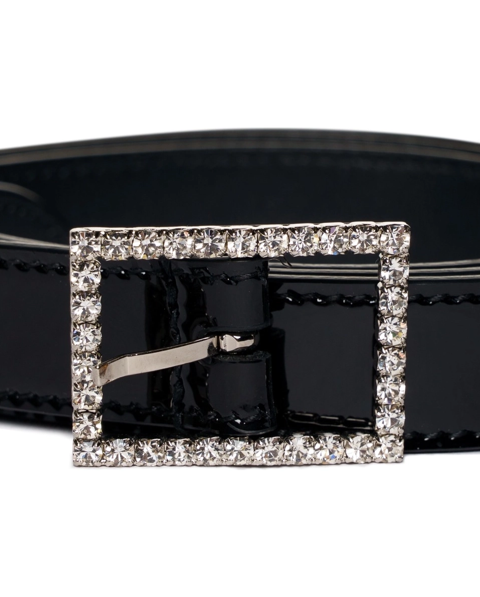 Czarny skórzany pasek crystal-embellished patent - Image #1