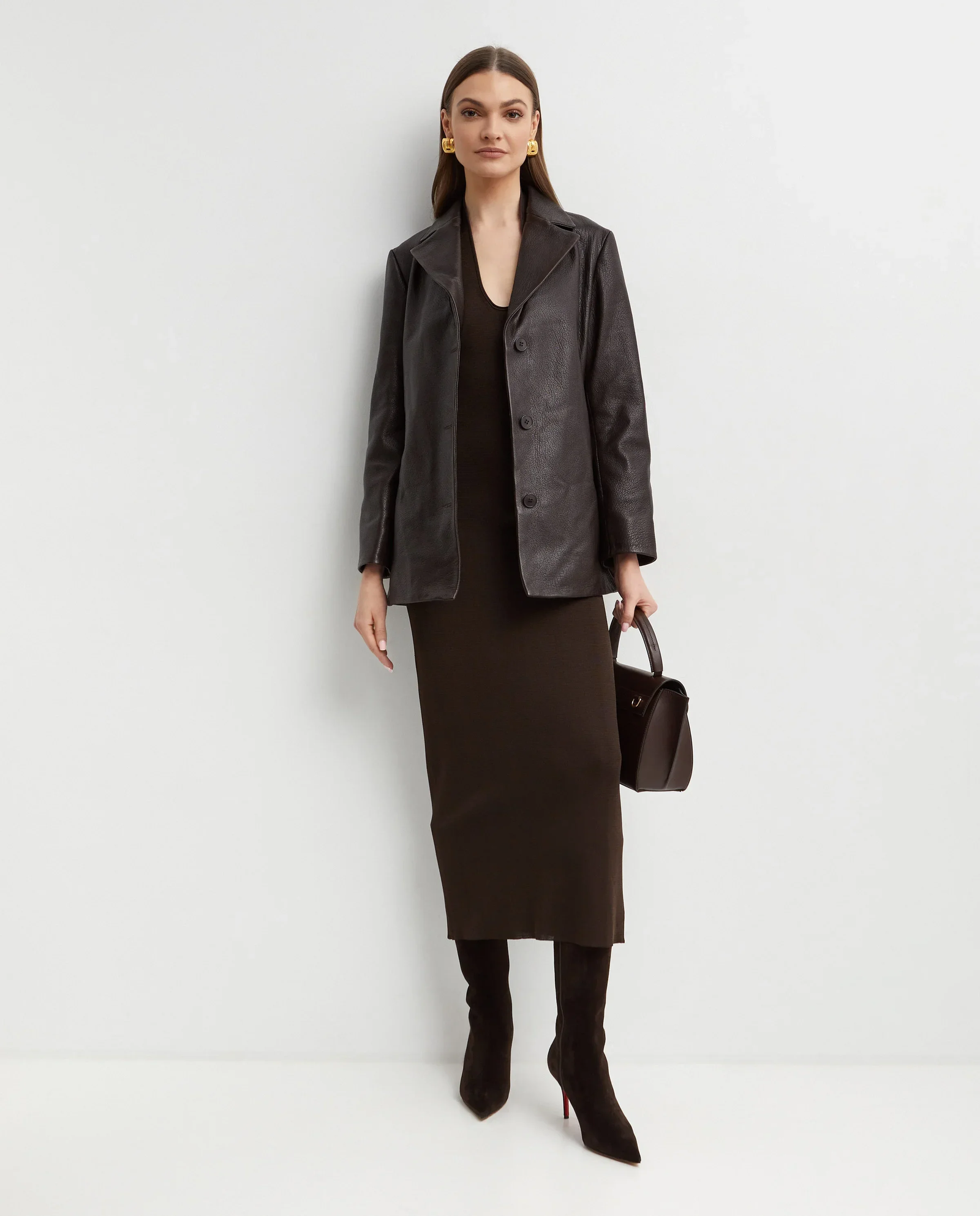 Ciemnobrązowa skórzana marynarka Opus - Image #2