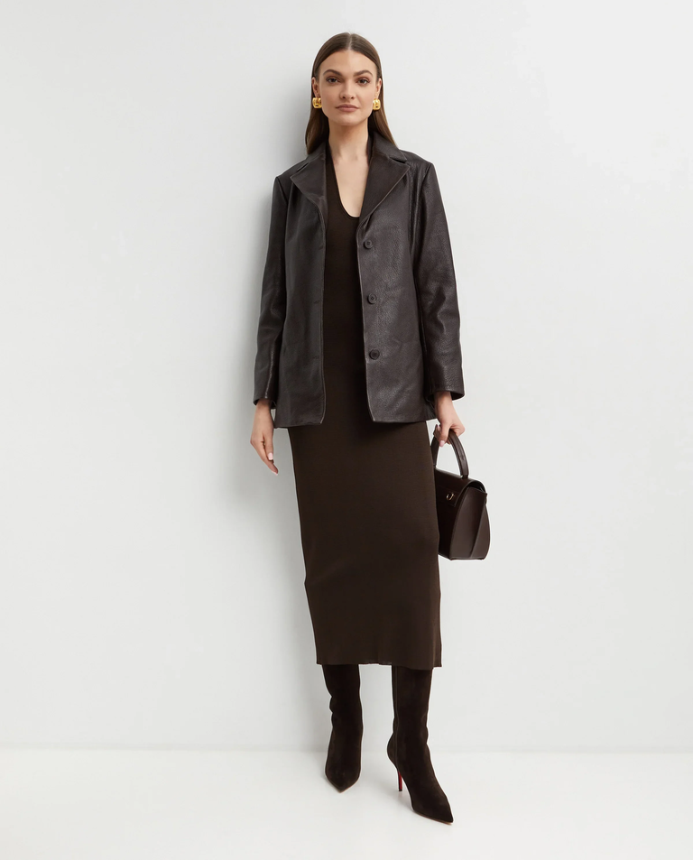 Ciemnobrązowa skórzana marynarka Opus - Image #2