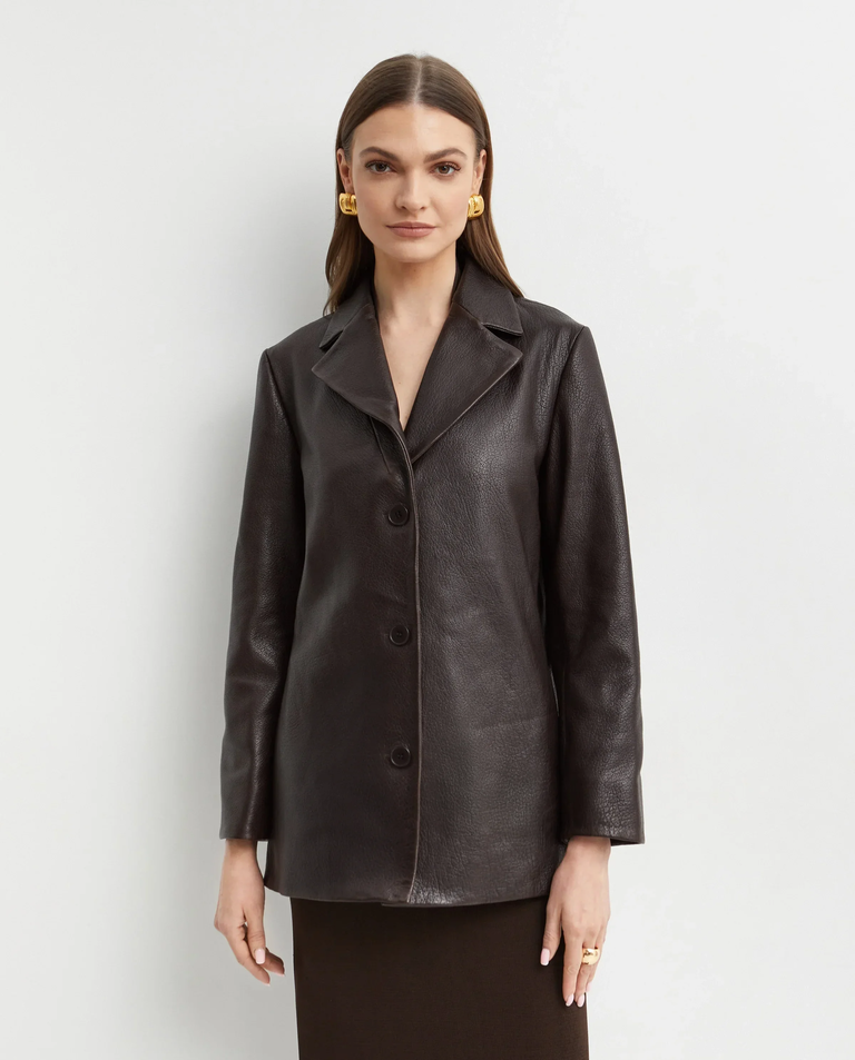 Ciemnobrązowa skórzana marynarka Opus