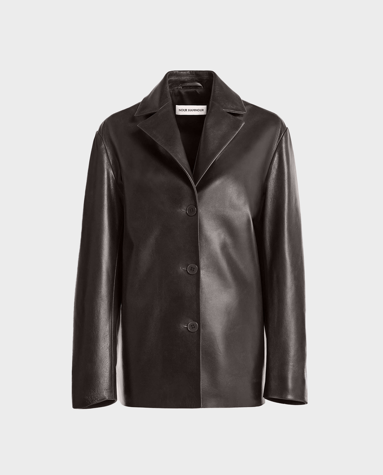 Ciemnobrązowa skórzana marynarka Opus