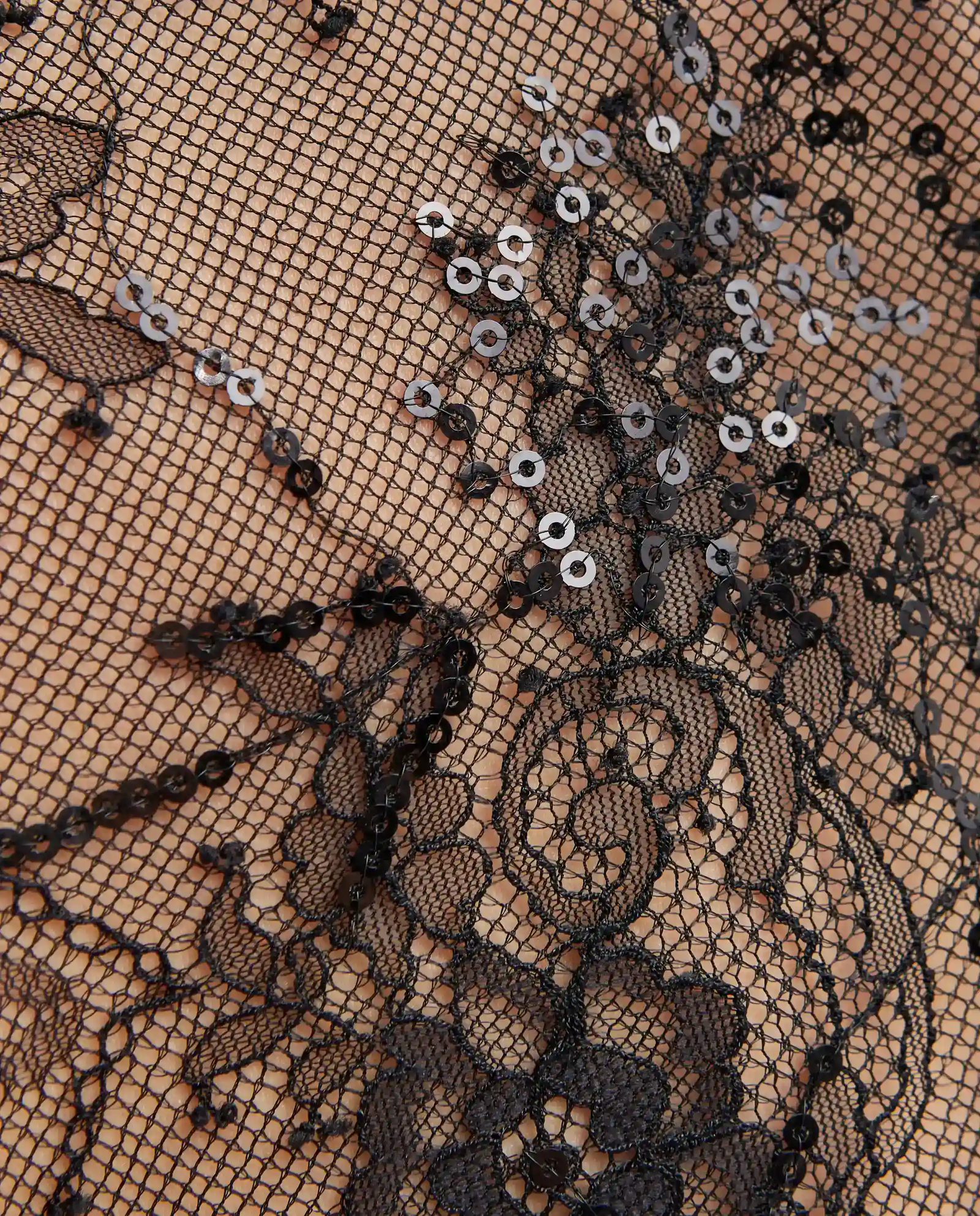 Czarny koronkowy top z długimi rękawami - Image #3