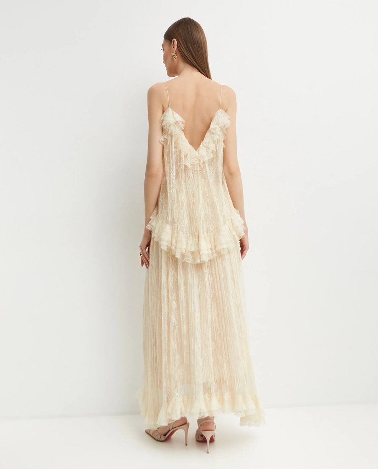 Kremowa maxi sukienka z koronki - Image #2