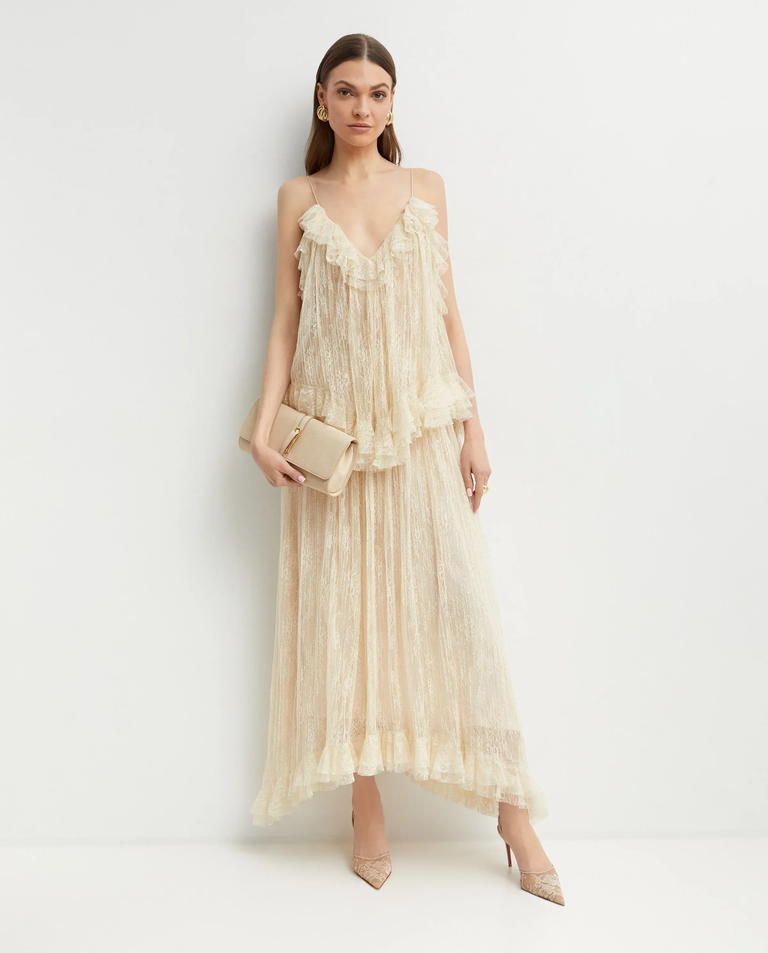 Kremowa maxi sukienka z koronki