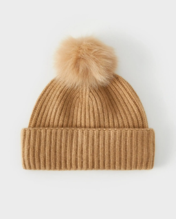 Brązowa kaszmirowa czapka z pomponem - Image #0